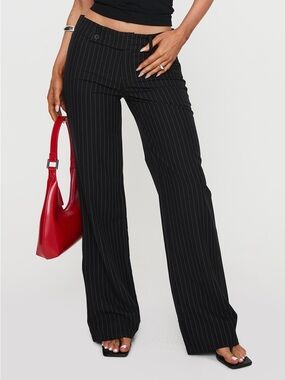 Princess Polly Black Pinstripe Wide-Leg Trousers
